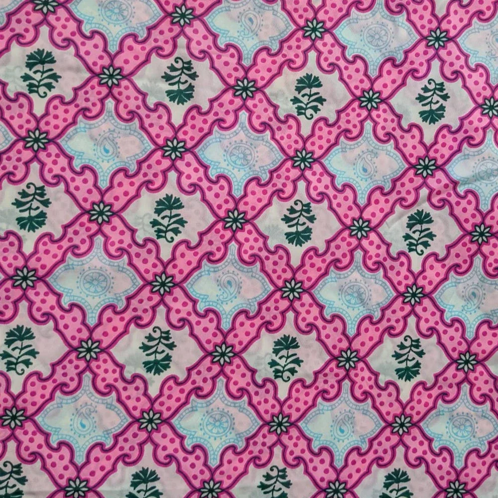 Vintage‎ 60's Psychedelic Fabric, Funky Pink Blue Green Demask, 40
